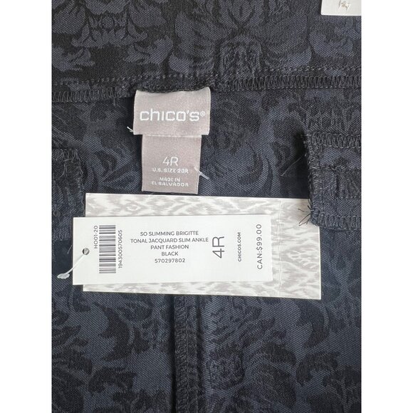 Chicos So Slimming Brigitte Tonal Jacquard Slim Ankle Pants  Black Size 4R - Picture 5 of 14